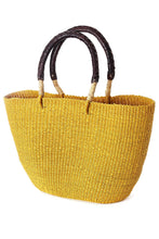 Load image into Gallery viewer, Sunny Yellow Tote Basket with Brown Leather Handles
