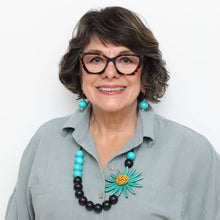 Load image into Gallery viewer, Chunky Teal Flower Statement Necklace