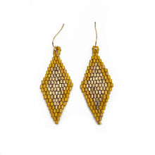 Load image into Gallery viewer, Mustard & Gold -Seed Bead Diamond Shaped Earrings