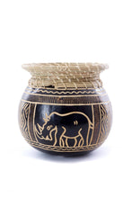 Load image into Gallery viewer, Small Carved Calabash Gourd Vessel with Basketry Rim
