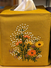 Load image into Gallery viewer, Mustard Color Linen Tissue Box Covers- Hand Embroidered