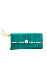 Load image into Gallery viewer, Teal ChiChi Straw Clutch Wristlet Bag