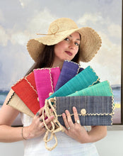 Load image into Gallery viewer, Teal ChiChi Straw Clutch Wristlet Bag