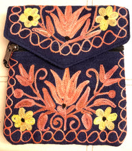 Load image into Gallery viewer, Navy Embroidered Floral 3-Pocket Shoulder Bag