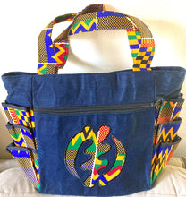 Load image into Gallery viewer, Dark Blue Gye Nyame Denim Bag