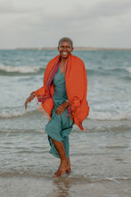 Load image into Gallery viewer, Sunset Orange Kenyan Beach Towel with Pocket