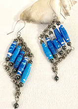 Load image into Gallery viewer, Brazilian Paper Bead Earrings in Blue