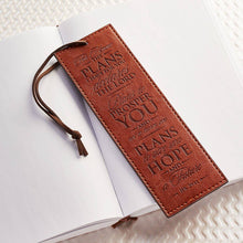 Load image into Gallery viewer, "I Know the Plans" Jer. 29:11 Brown Faux Leather Bookmark