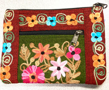 Load image into Gallery viewer, RED- Embroidered Floral 2-Zip Accessory Purse