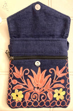 Load image into Gallery viewer, Navy Embroidered Floral 3-Pocket Shoulder Bag