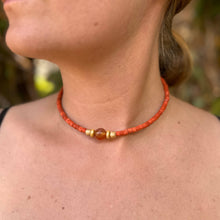 Load image into Gallery viewer, Beaded Choker Necklace with Centered Semi-Precious Stone - Orange/Carnelian Agate