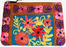 Load image into Gallery viewer, ORANGE- Embroidered Floral 2-Zip Accessory Purse