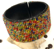 Load image into Gallery viewer, Multicolored Beaded Leather Cuff Bracelet