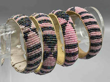 Load image into Gallery viewer, Sparkling Pink & Black Beaded Leather Bracelet