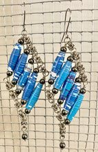 Load image into Gallery viewer, Brazilian Paper Bead Earrings in Blue