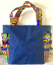 Load image into Gallery viewer, Dark Blue Gye Nyame Denim Bag