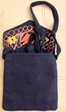 Load image into Gallery viewer, Navy Embroidered Floral 3-Pocket Shoulder Bag