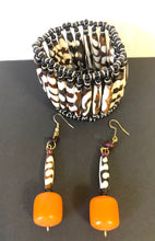 Load image into Gallery viewer, African Batik Amber Bracelet & Earrings Set