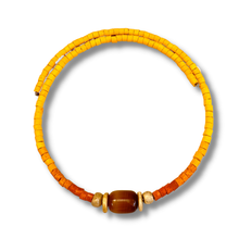 Load image into Gallery viewer, Beaded Choker Necklace with Centered Semi-Precious Stone - Yellow/Carnelian Agate