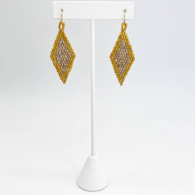 Load image into Gallery viewer, Mustard & Gold -Seed Bead Diamond Shaped Earrings