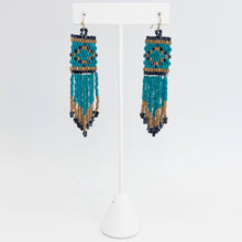 Load image into Gallery viewer, Seed Bead Tribal Fringe Earrings - Turquoise Tribal