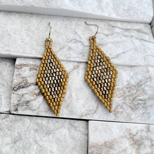 Load image into Gallery viewer, Mustard & Gold -Seed Bead Diamond Shaped Earrings
