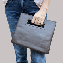 Load image into Gallery viewer, Huipil Clutch: Natural Brown Leather Back - C