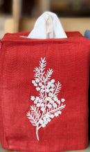 Load image into Gallery viewer, Red Orange Linen Hand Embroidered Tissue Box Cover