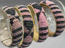 Load image into Gallery viewer, Sparkling Pink & Black Beaded Leather Bracelet