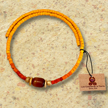 Load image into Gallery viewer, Beaded Choker Necklace with Centered Semi-Precious Stone - Yellow/Carnelian Agate