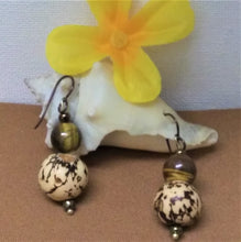 Load image into Gallery viewer, Tagua with Tiger Eye Earrings