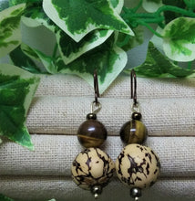 Load image into Gallery viewer, Tagua with Tiger Eye Earrings