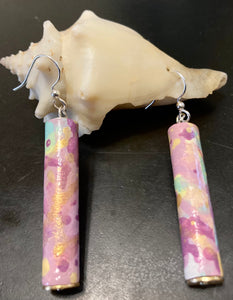 Lavender- Abstract Painted Paper Bead Earrings