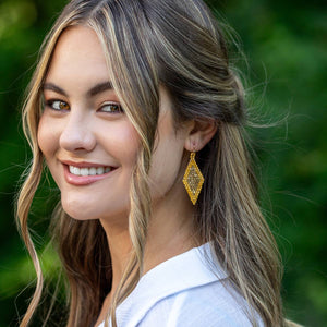 Mustard & Gold -Seed Bead Diamond Shaped Earrings