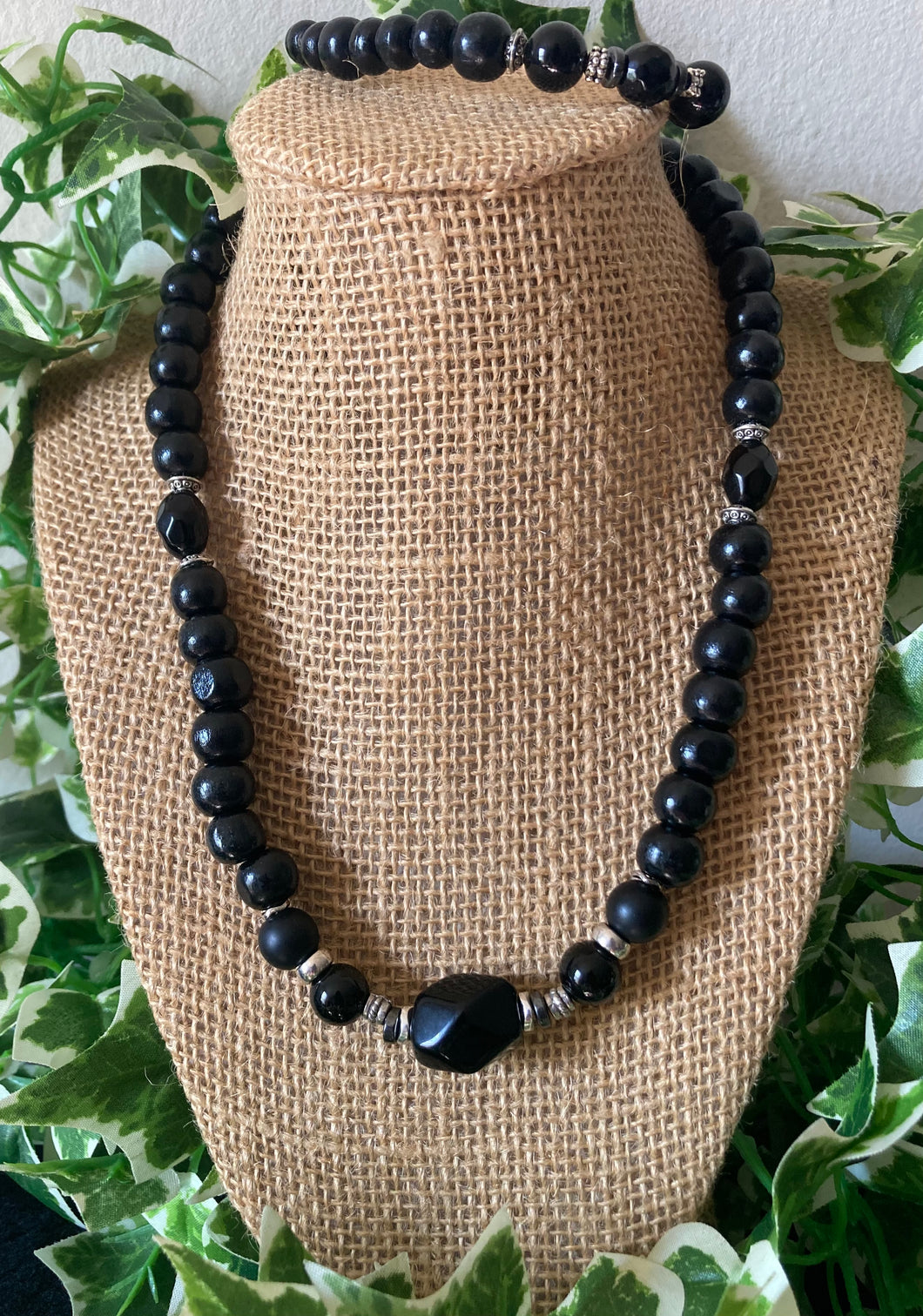 Black Wood & Onyx Necklace Set