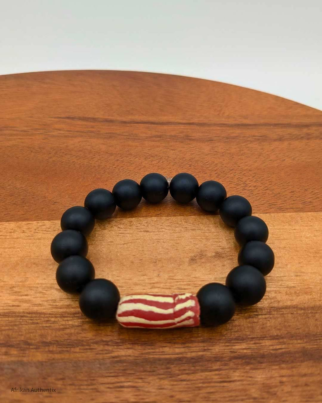 Onyx bracelet with RED African bead