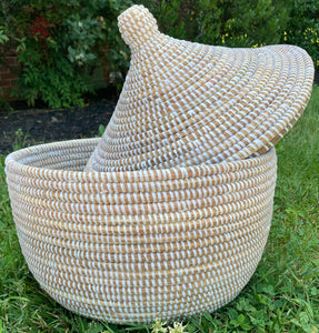 Large Lidded Wishing Basket - Cream