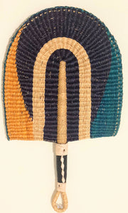 Multi-colored Woven Hand Fans (Blues, Orange)