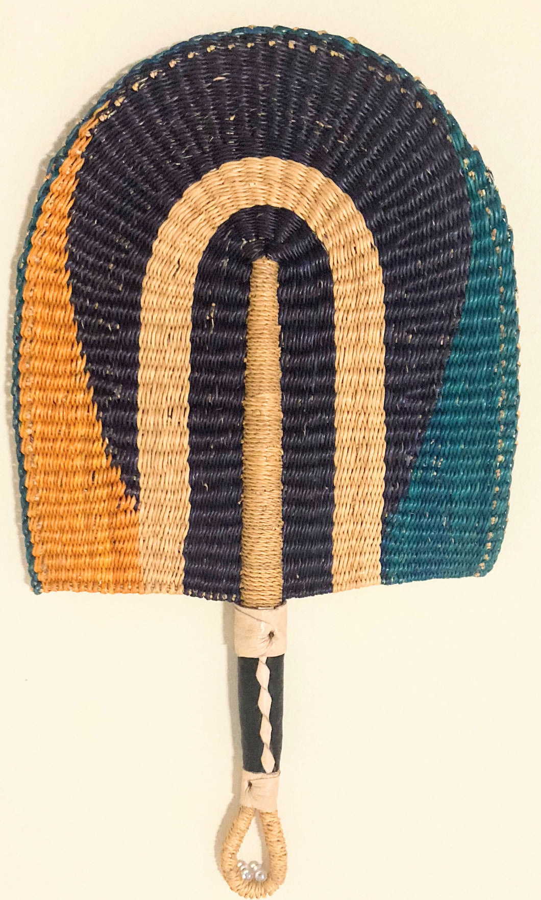 Multi-colored Woven Hand Fans (Blues, Orange)