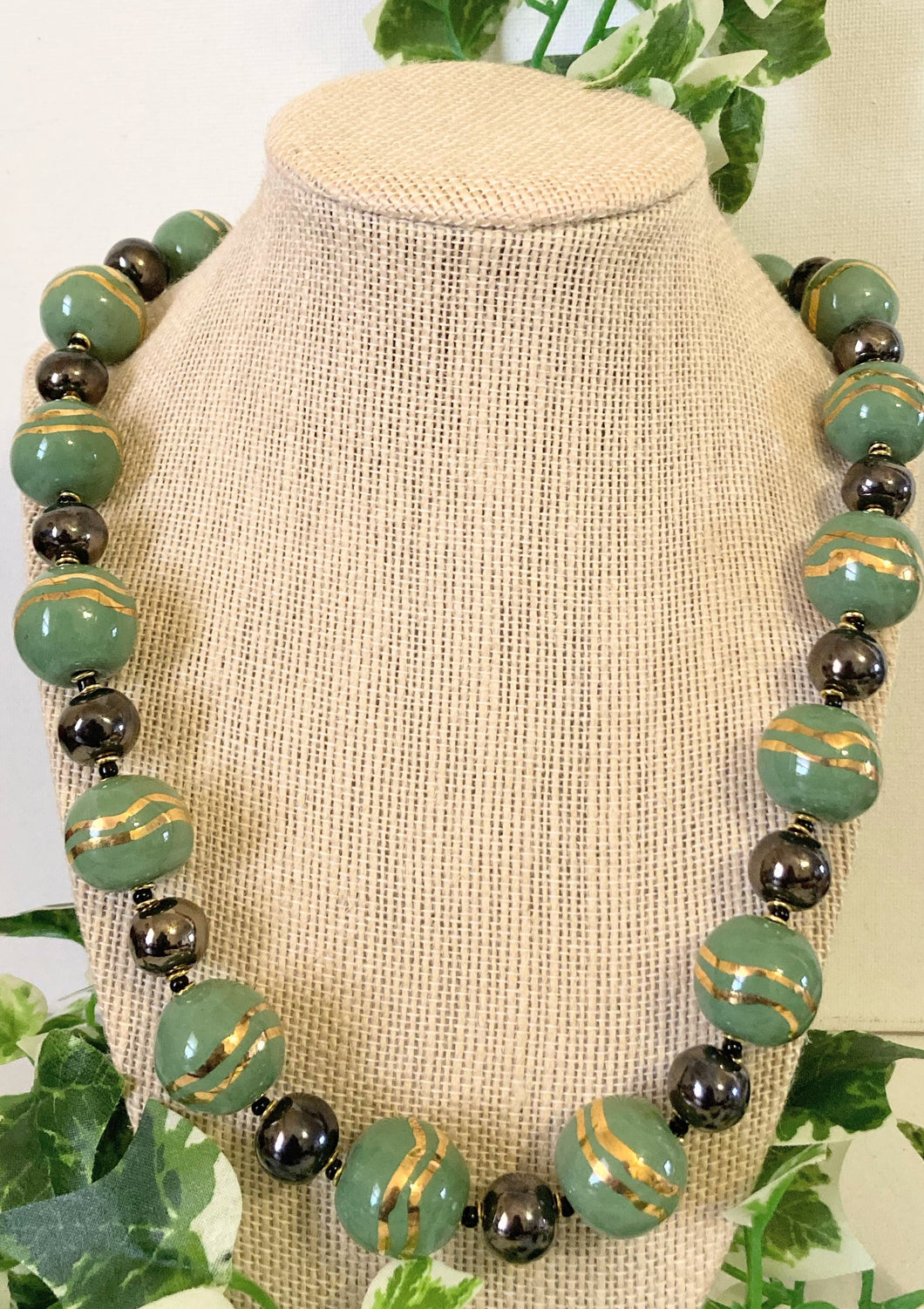 Green & Gold Kazuri Necklace