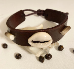 Brown Leather Cowrie Bracelet