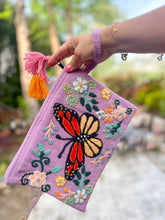 Load image into Gallery viewer, Pink Mariposa Hand Embroidered Tablet Pouch
