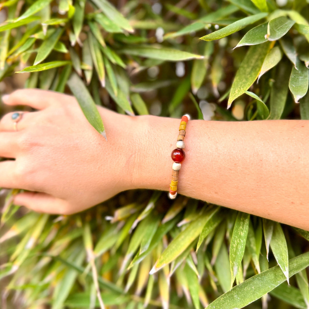 Carnelian Agate Ceramic Beaded Bracelet