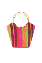 Load image into Gallery viewer, Watermelon Swirl Straw Bucket Bag with Bamboo Handles

