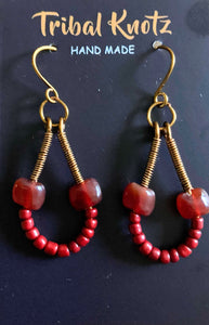 Wire Wrapped Earrings -Red