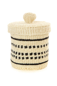 Natural & Black Patterned Sisal Lidded Container Basket