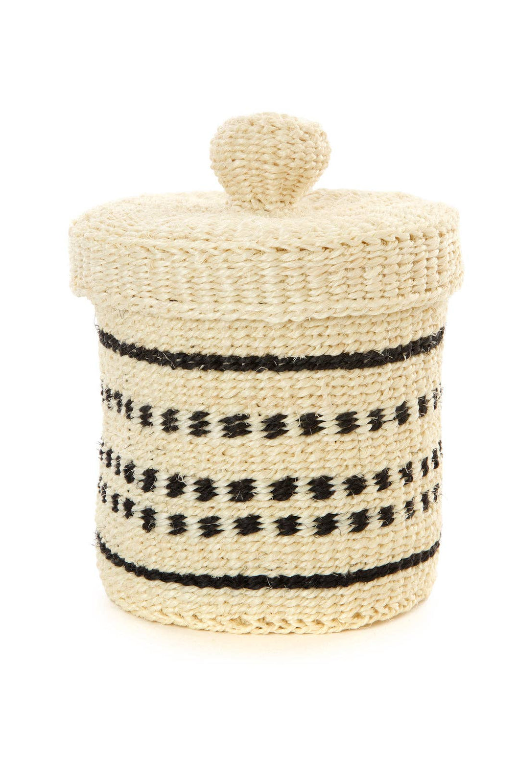 Natural & Black Patterned Sisal Lidded Container Basket