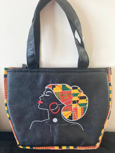 Kente Headwrap- Leather & Ankara Bag