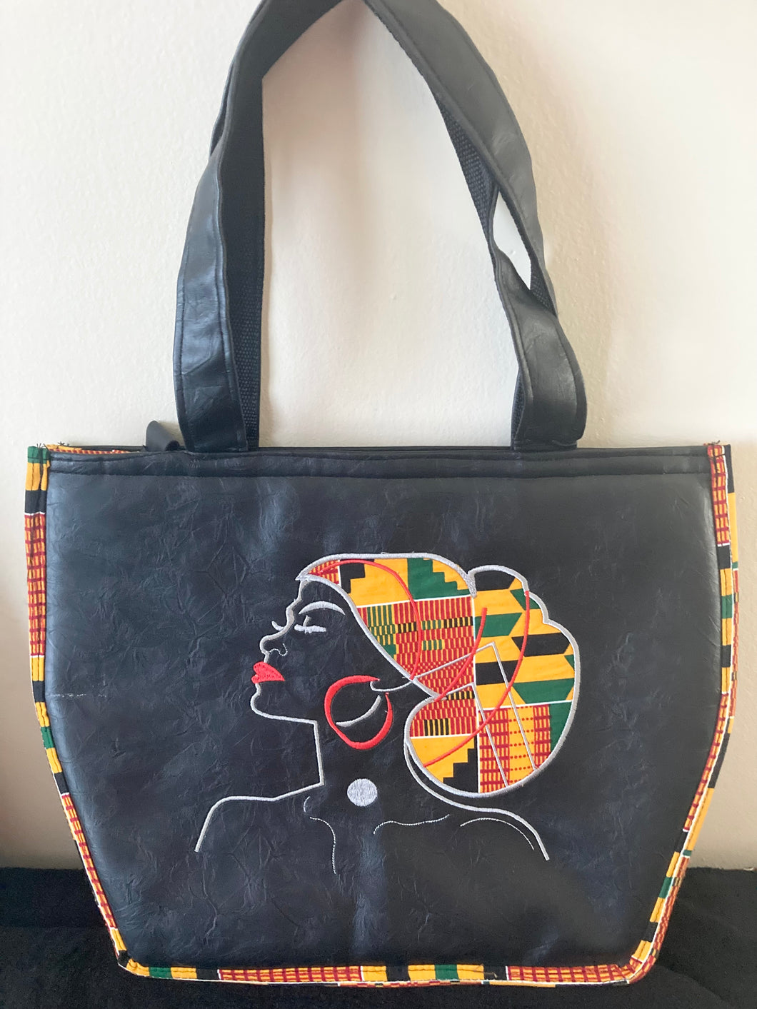 Kente Headwrap- Leather & Ankara Bag