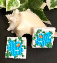 Load image into Gallery viewer, Embroidered Flower Earrings- BLUE
